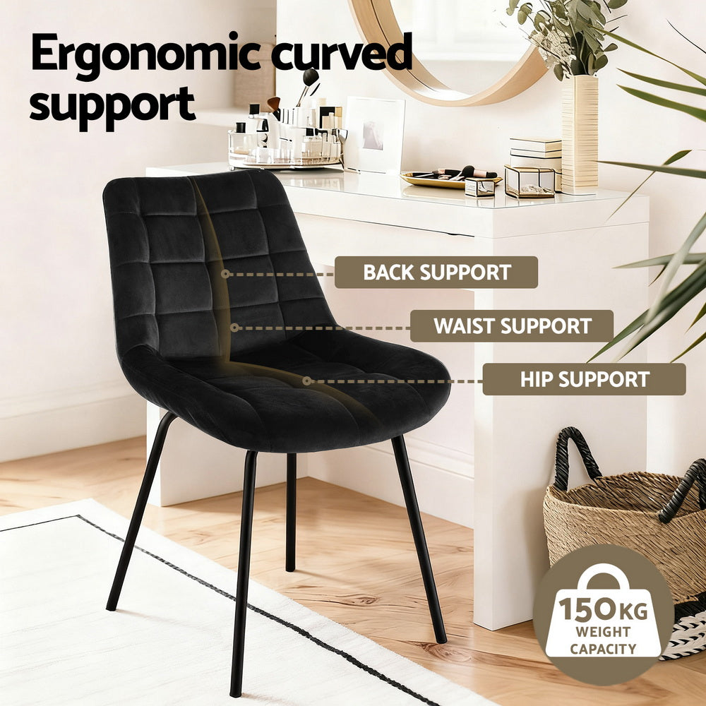 Artiss 2x Dining Chairs Velvet Tufted Kitchen Lounge Cafe Accent Chair Black DINC-K-799-BKX2