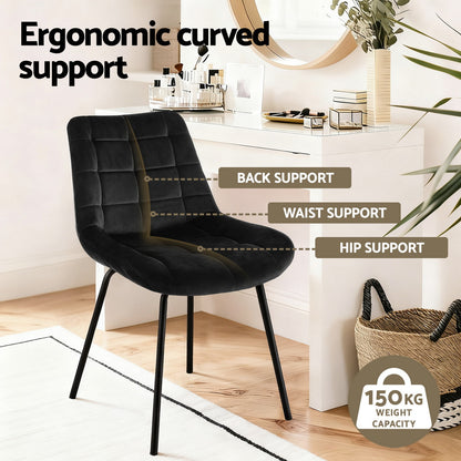 Artiss 2x Dining Chairs Velvet Tufted Kitchen Lounge Cafe Accent Chair Black DINC-K-799-BKX2