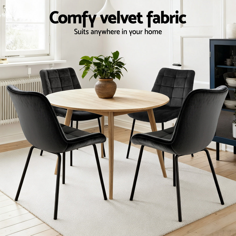 Artiss 2x Dining Chairs Velvet Tufted Kitchen Lounge Cafe Accent Chair Black DINC-K-799-BKX2