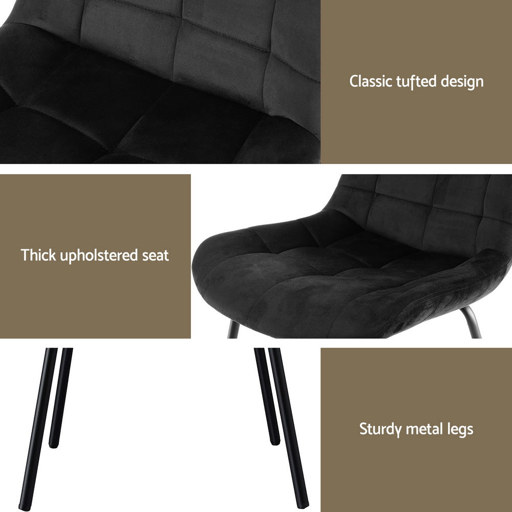 Artiss 2x Dining Chairs Velvet Tufted Kitchen Lounge Cafe Accent Chair Black DINC-K-799-BKX2
