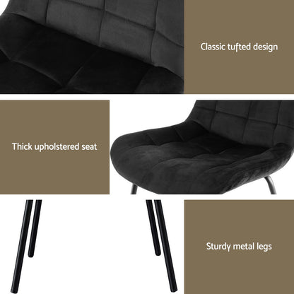 Artiss 2x Dining Chairs Velvet Tufted Kitchen Lounge Cafe Accent Chair Black DINC-K-799-BKX2
