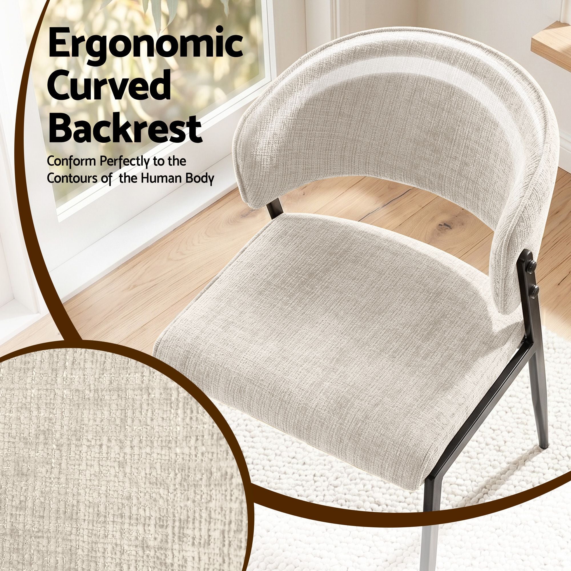 Artiss Dining Chairs Set of 2 Linen Fabric Soft Upholstered Chairs Beige