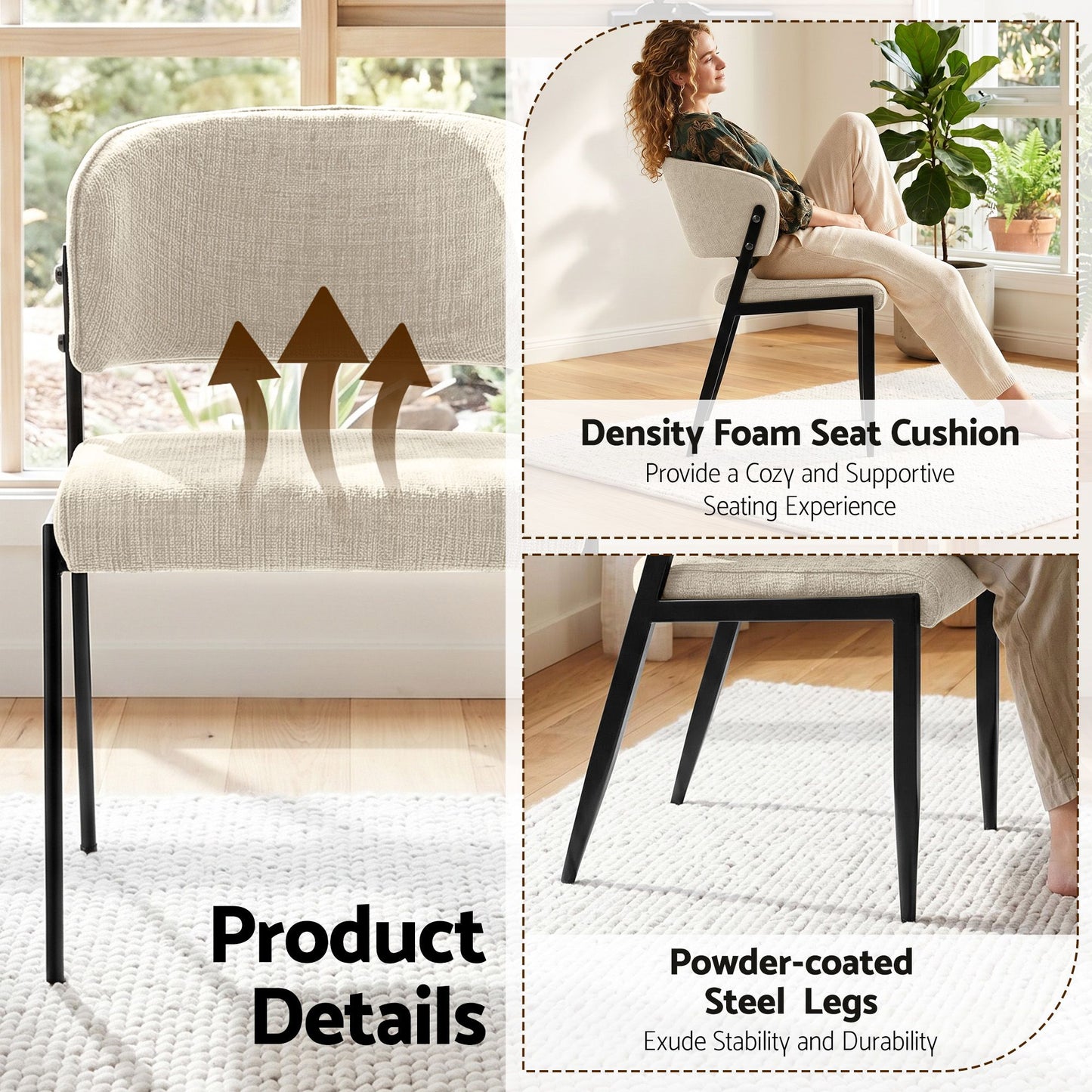 Artiss Dining Chairs Set of 2 Linen Fabric Soft Upholstered Chairs Beige DINC-KJ-7016-BGX2