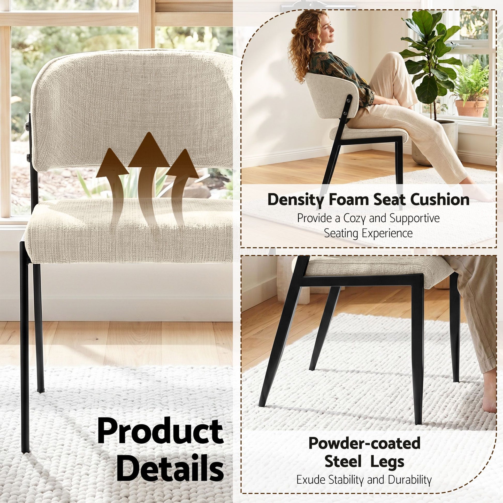 Artiss Dining Chairs Set of 2 Linen Fabric Soft Upholstered Chairs Beige DINC-KJ-7016-BGX2