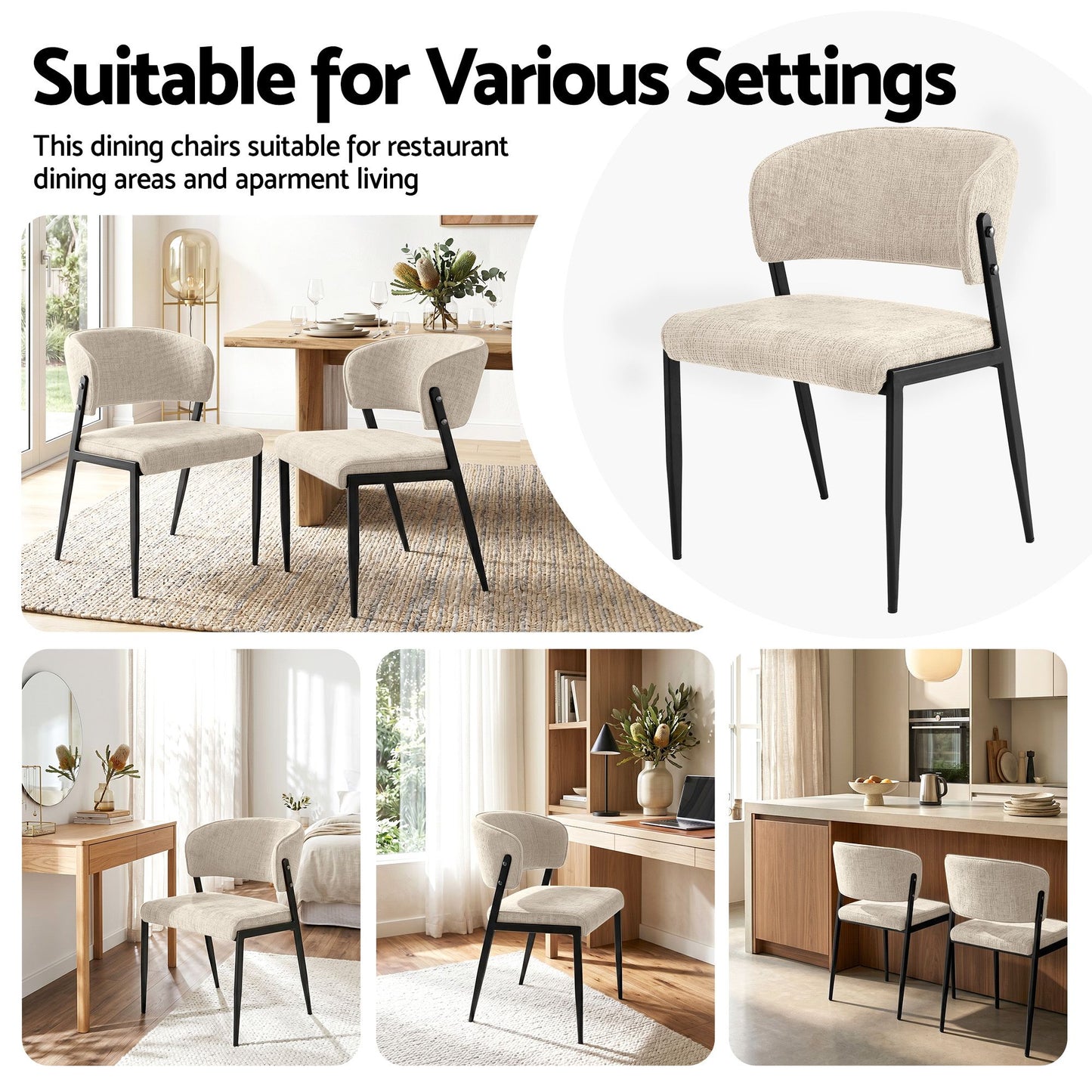 Artiss Dining Chairs Set of 2 Linen Fabric Soft Upholstered Chairs Beige DINC-KJ-7016-BGX2
