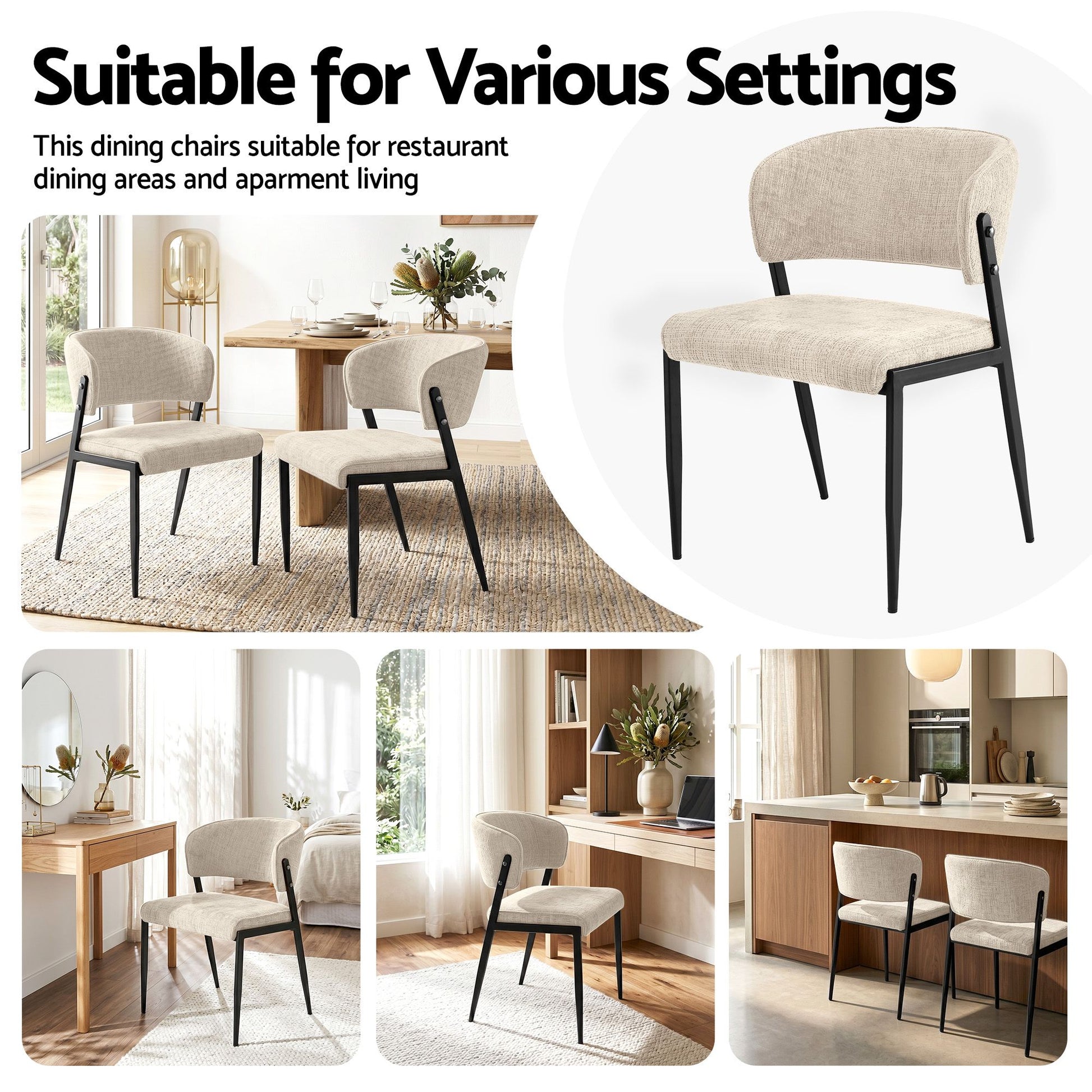 Artiss Dining Chairs Set of 2 Linen Fabric Soft Upholstered Chairs Beige DINC-KJ-7016-BGX2