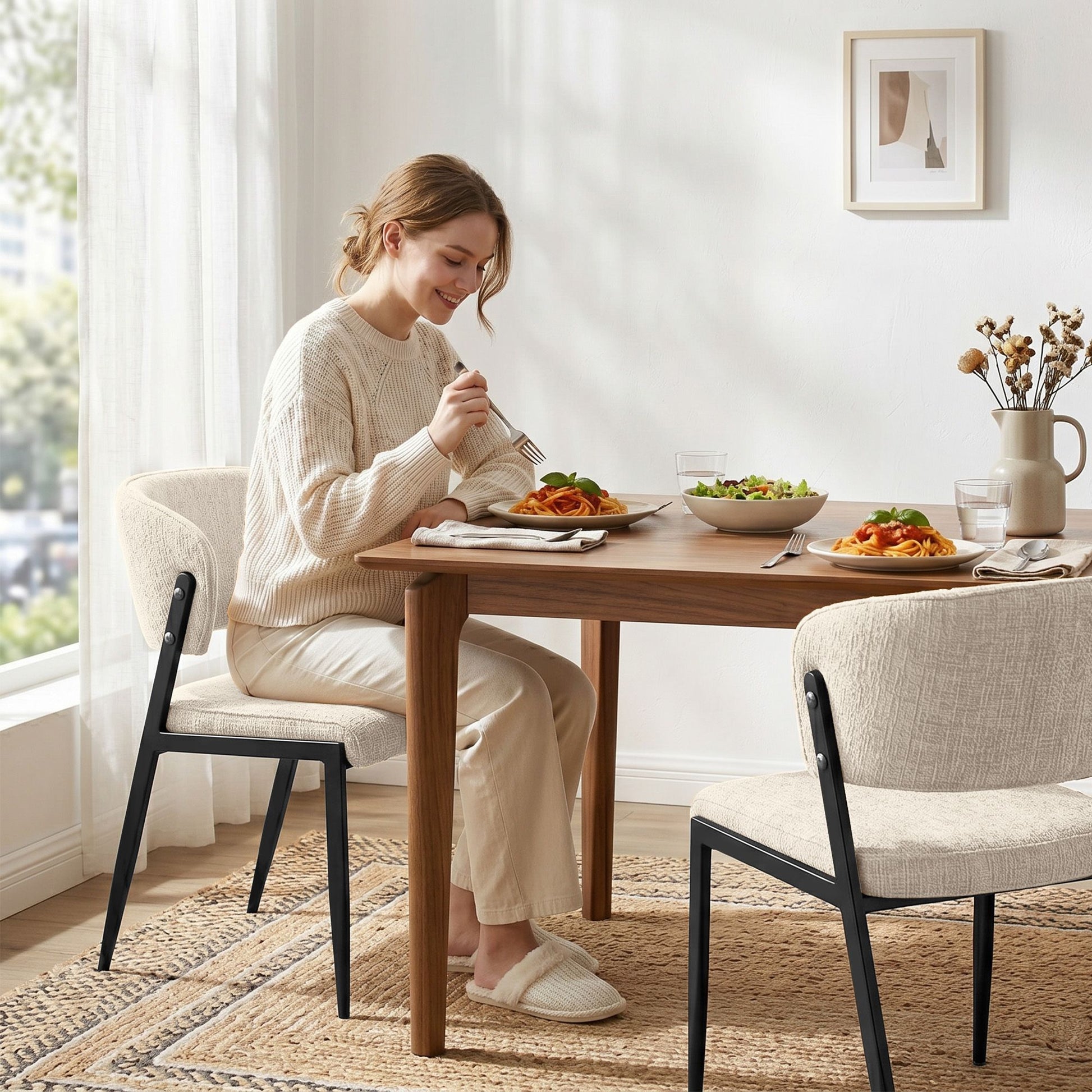 Artiss Dining Chairs Set of 2 Linen Fabric Soft Upholstered Chairs Beige DINC-KJ-7016-BGX2
