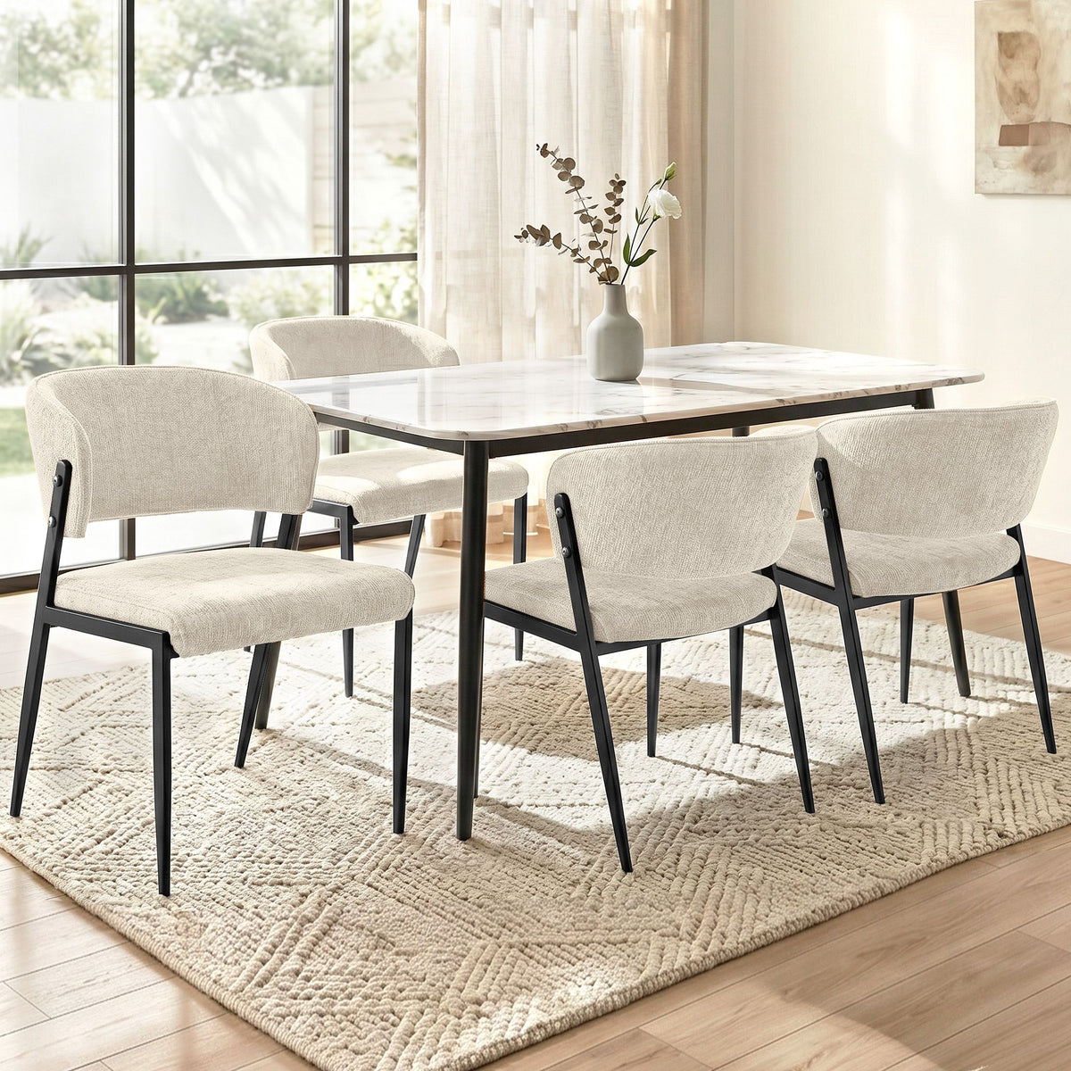Artiss Dining Chairs Set of 4 Linen Fabric Soft Upholstered Chairs Beige