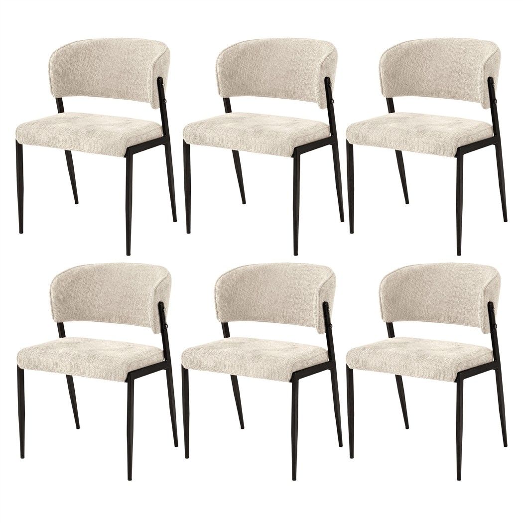 Artiss Dining Chairs Set of 6 Linen Fabric Soft Upholstered Chairs Beige