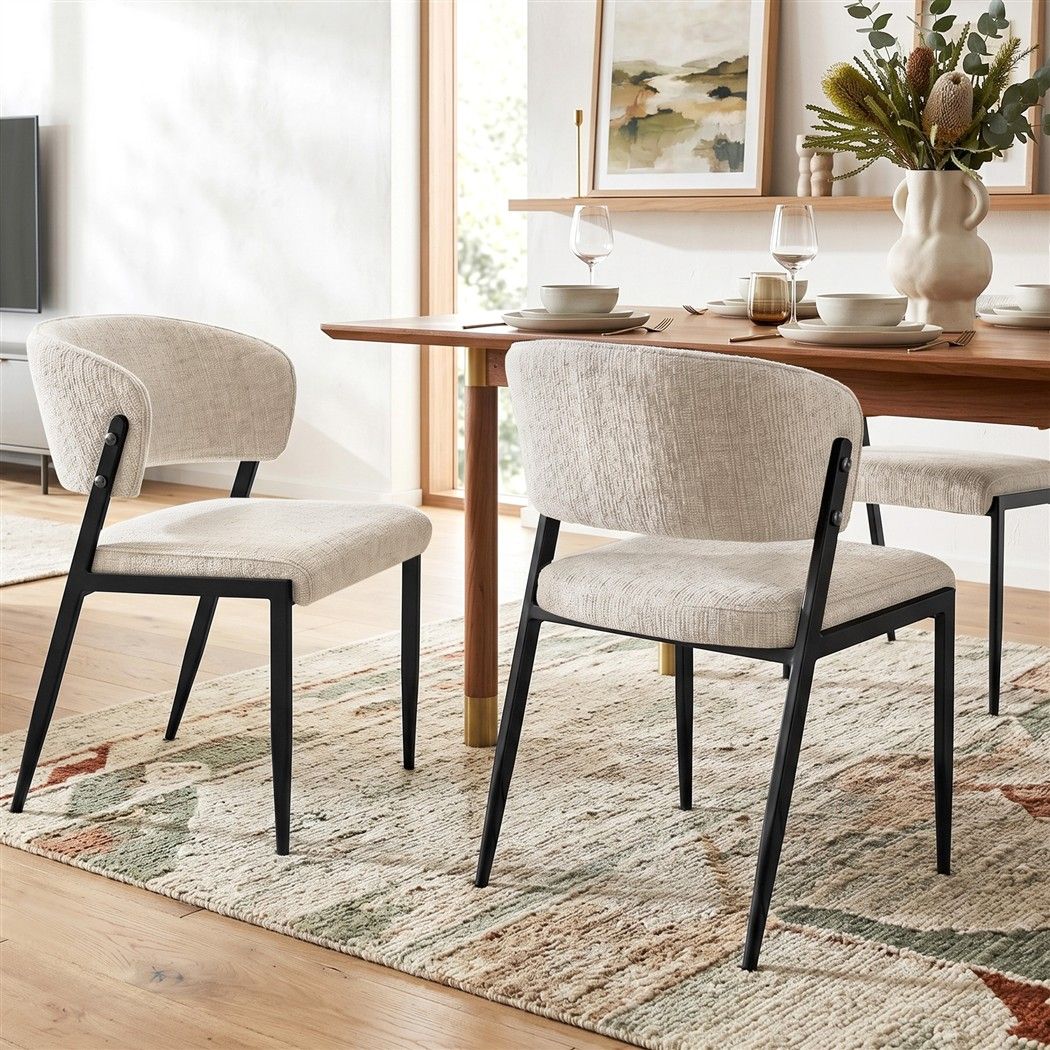 Artiss Dining Chairs Set of 6 Linen Fabric Soft Upholstered Chairs Beige