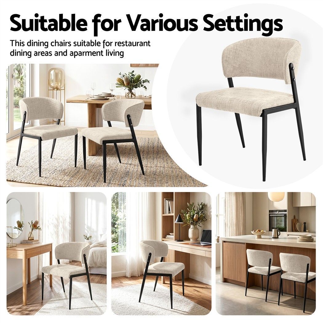 Artiss Dining Chairs Set of 6 Linen Fabric Soft Upholstered Chairs Beige