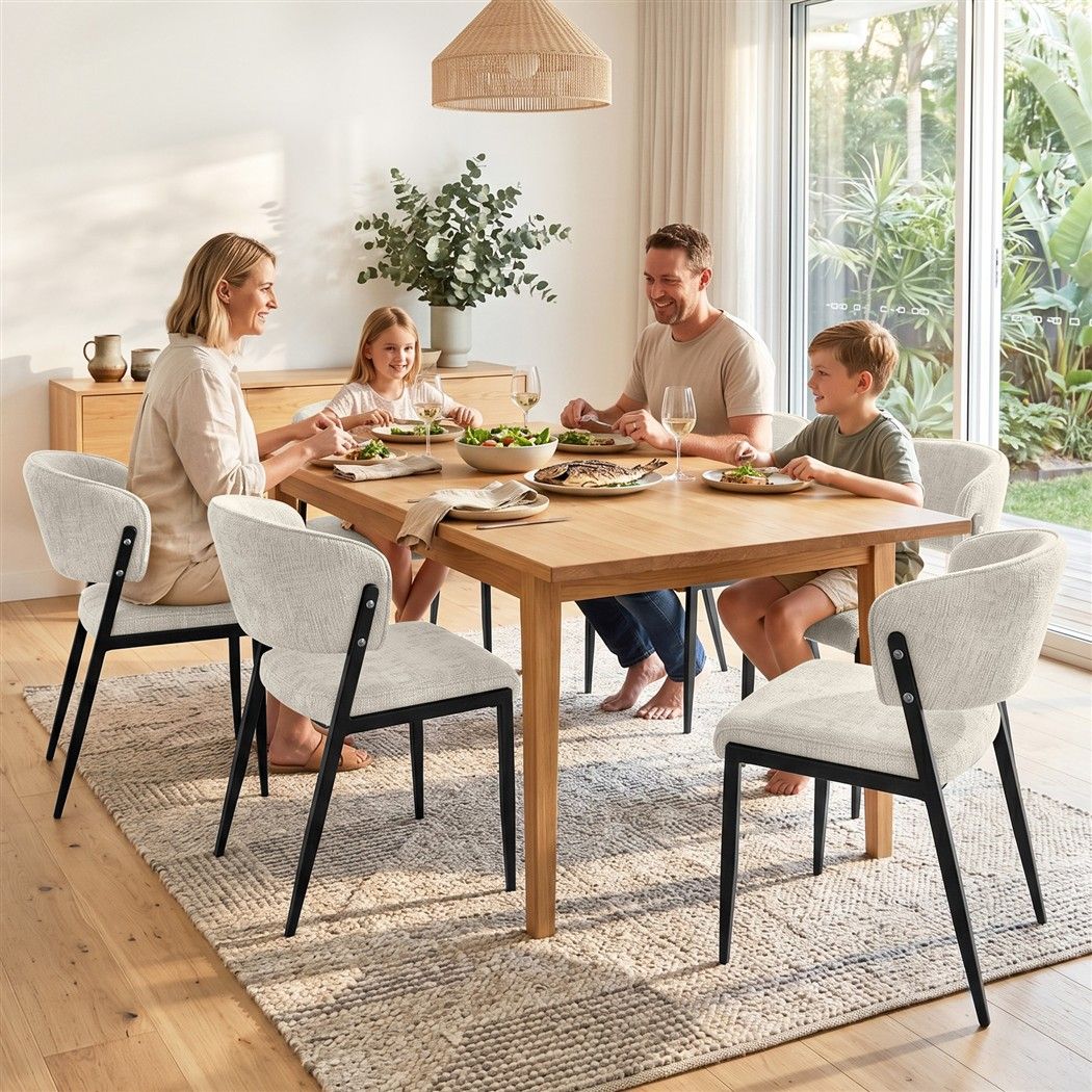 Artiss Dining Chairs Set of 6 Linen Fabric Soft Upholstered Chairs Beige