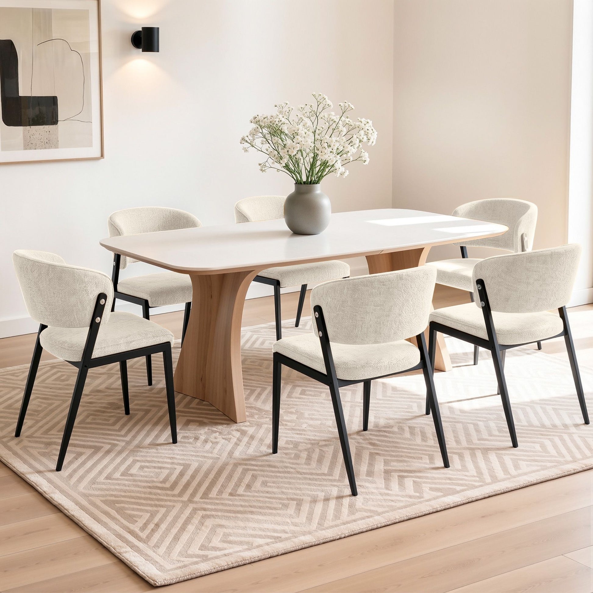 Artiss Dining Chairs Set of 6 Linen Fabric Soft Upholstered Chairs Beige DINC-KJ-7016-BGX6