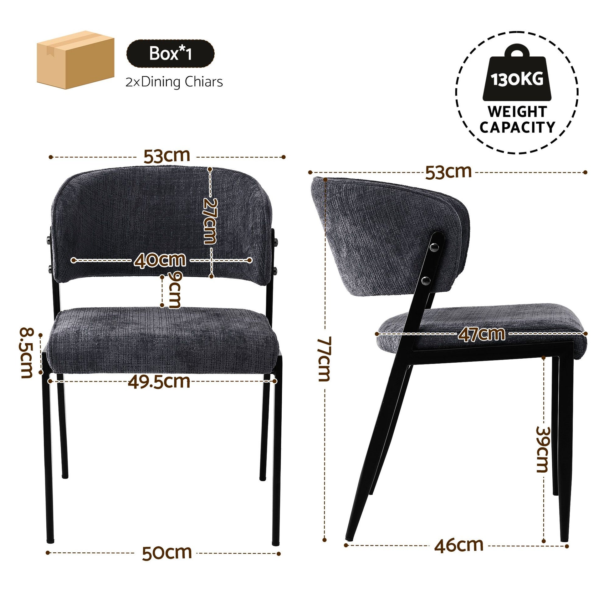 Artiss Dining Chairs Set of 2 Linen Fabric Soft Upholstered Chairs Charcoal DINC-KJ-7016-CHX2