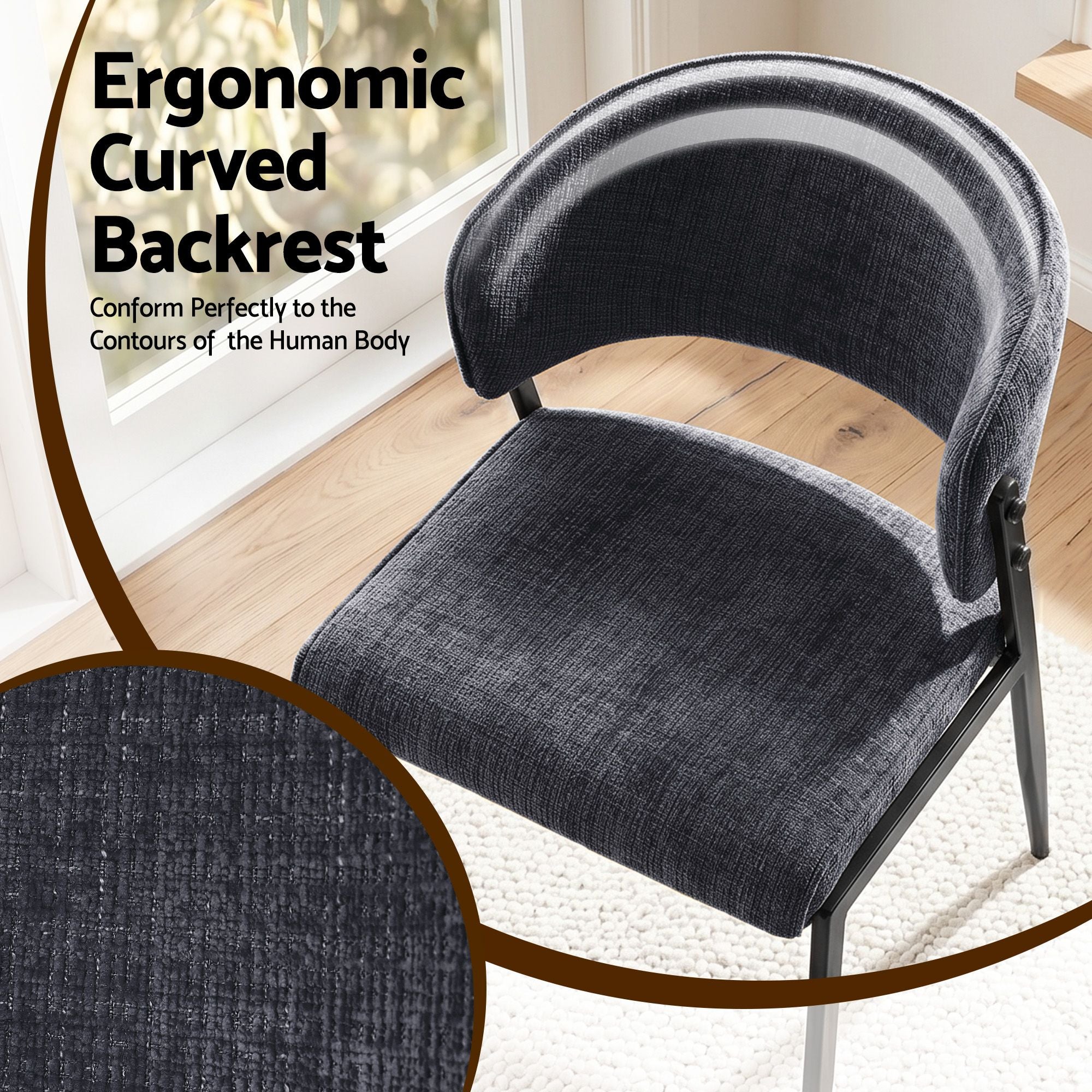 Artiss Dining Chairs Set of 2 Linen Fabric Soft Upholstered Chairs Charcoal