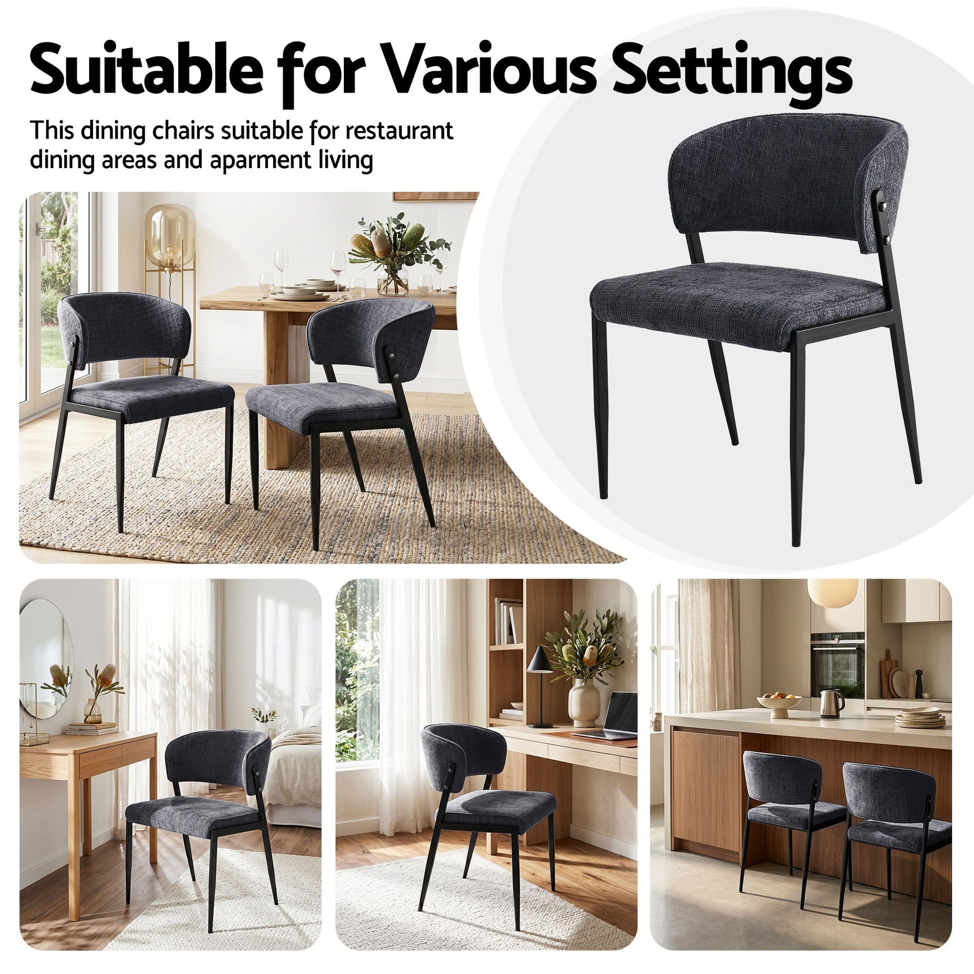 Artiss Dining Chairs Set of 2 Linen Fabric Soft Upholstered Chairs Charcoal DINC-KJ-7016-CHX2