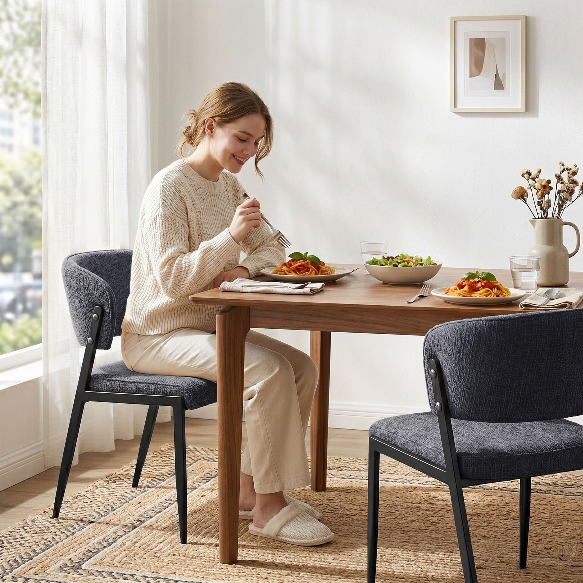 Artiss Dining Chairs Set of 2 Linen Fabric Soft Upholstered Chairs Charcoal DINC-KJ-7016-CHX2