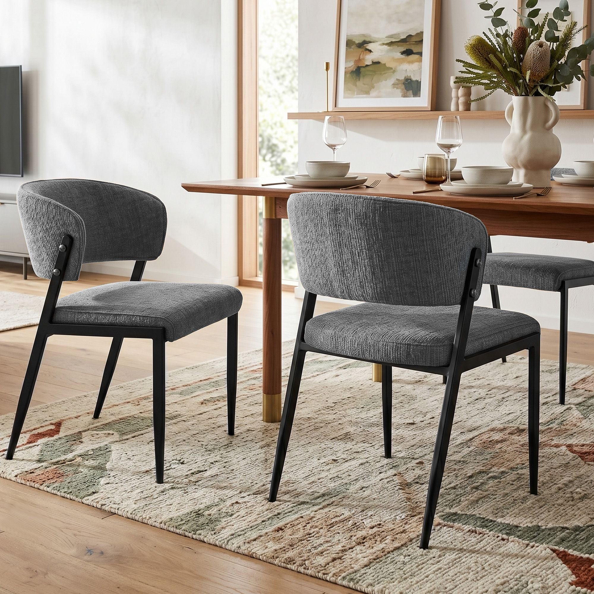 Artiss Dining Chairs Set of 2 Linen Fabric Soft Upholstered Chairs Grey