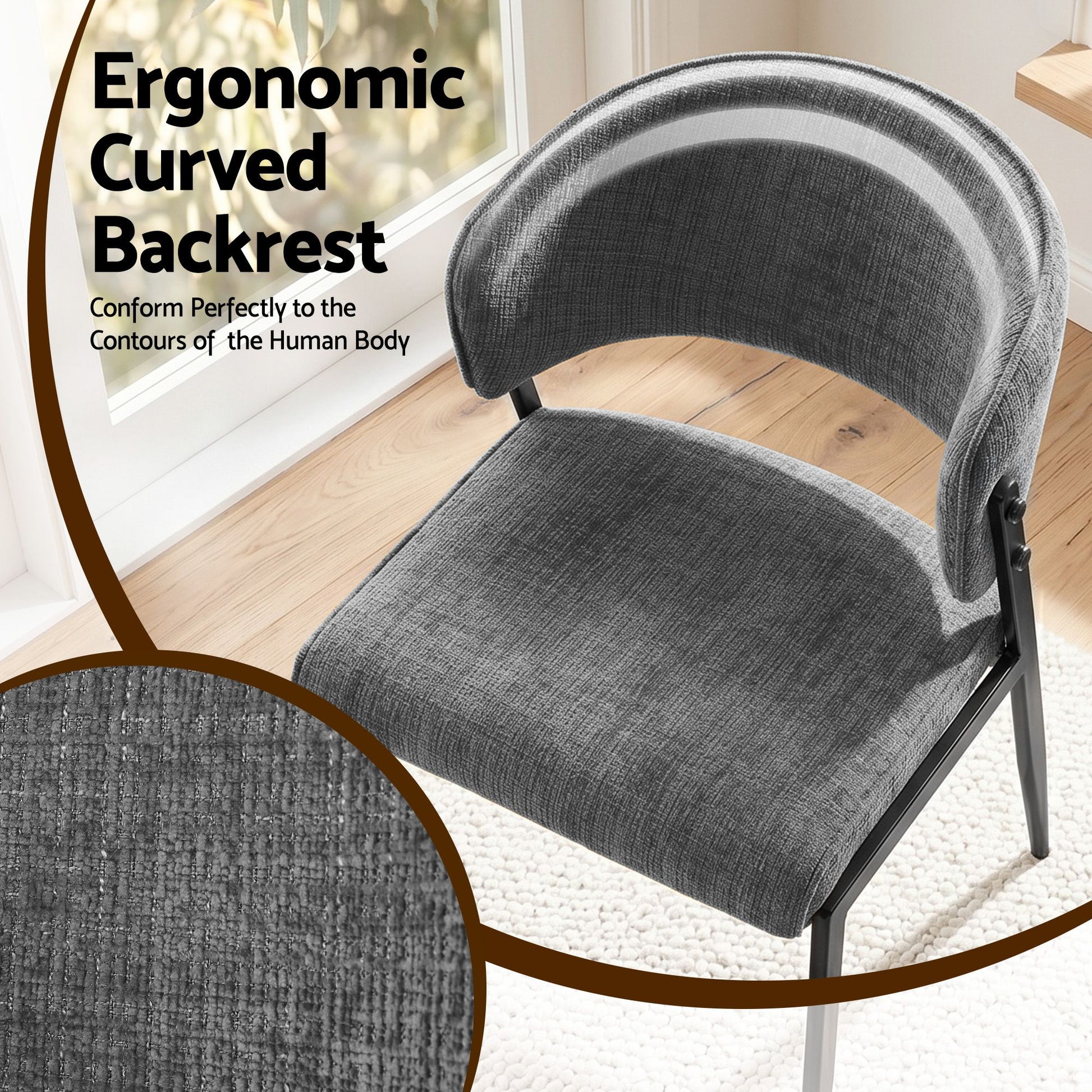 Artiss Dining Chairs Set of 2 Linen Fabric Soft Upholstered Chairs Grey DINC-KJ-7016-GYX2