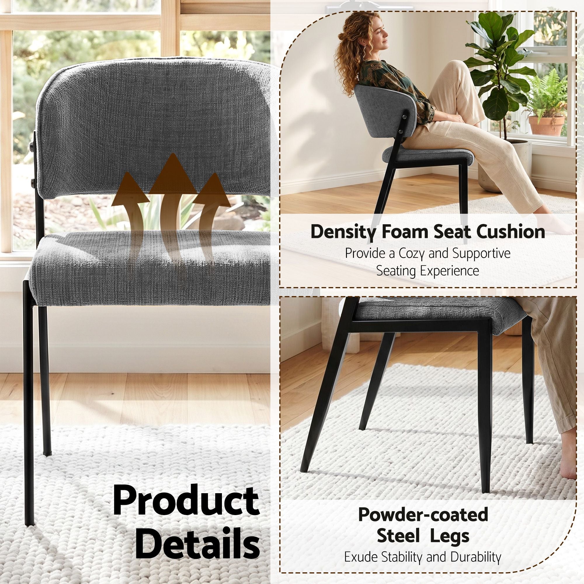 Artiss Dining Chairs Set of 2 Linen Fabric Soft Upholstered Chairs Grey
