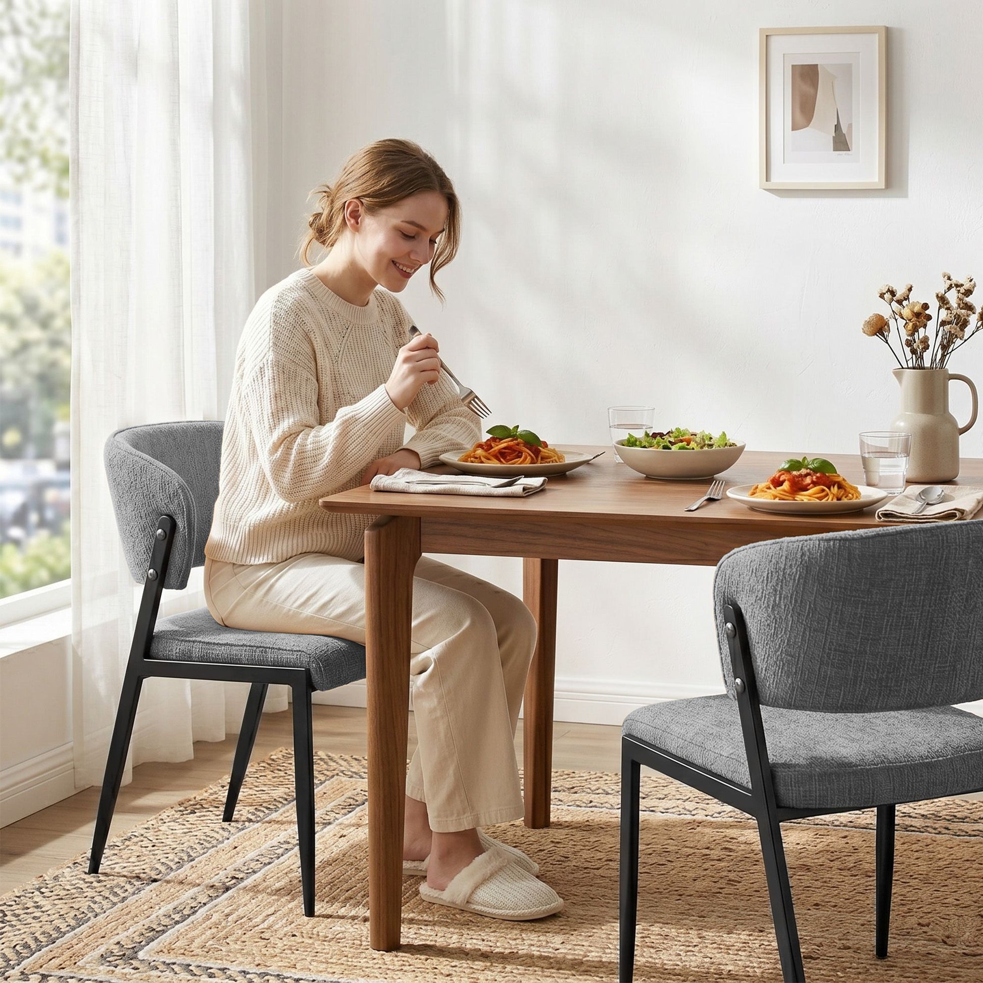 Artiss Dining Chairs Set of 2 Linen Fabric Soft Upholstered Chairs Grey DINC-KJ-7016-GYX2