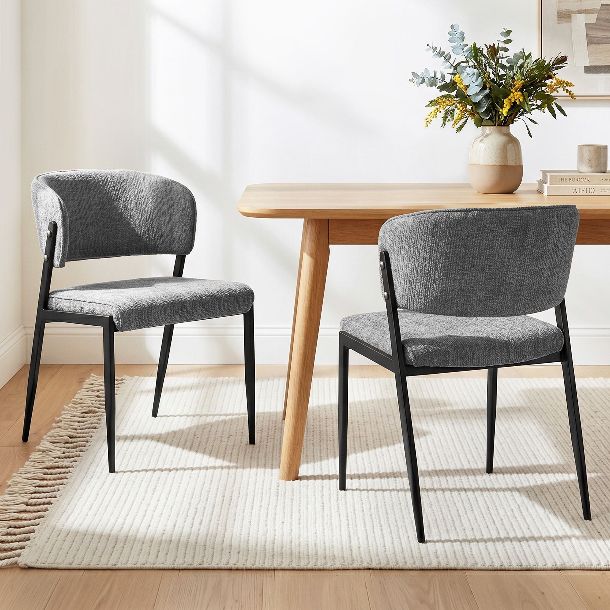 Artiss Dining Chairs Set of 2 Linen Fabric Soft Upholstered Chairs Grey