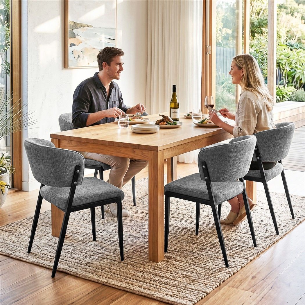 Artiss Dining Chairs Set of 4 Linen Fabric Soft Upholstered Chairs Grey DINC-KJ-7016-GYX4