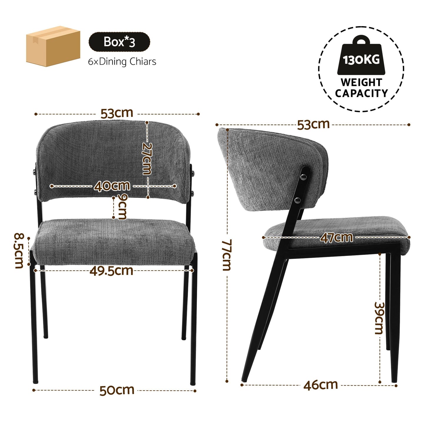 Artiss Dining Chairs Set of 6 Linen Fabric Soft Upholstered Chairs Grey DINC-KJ-7016-GYX6