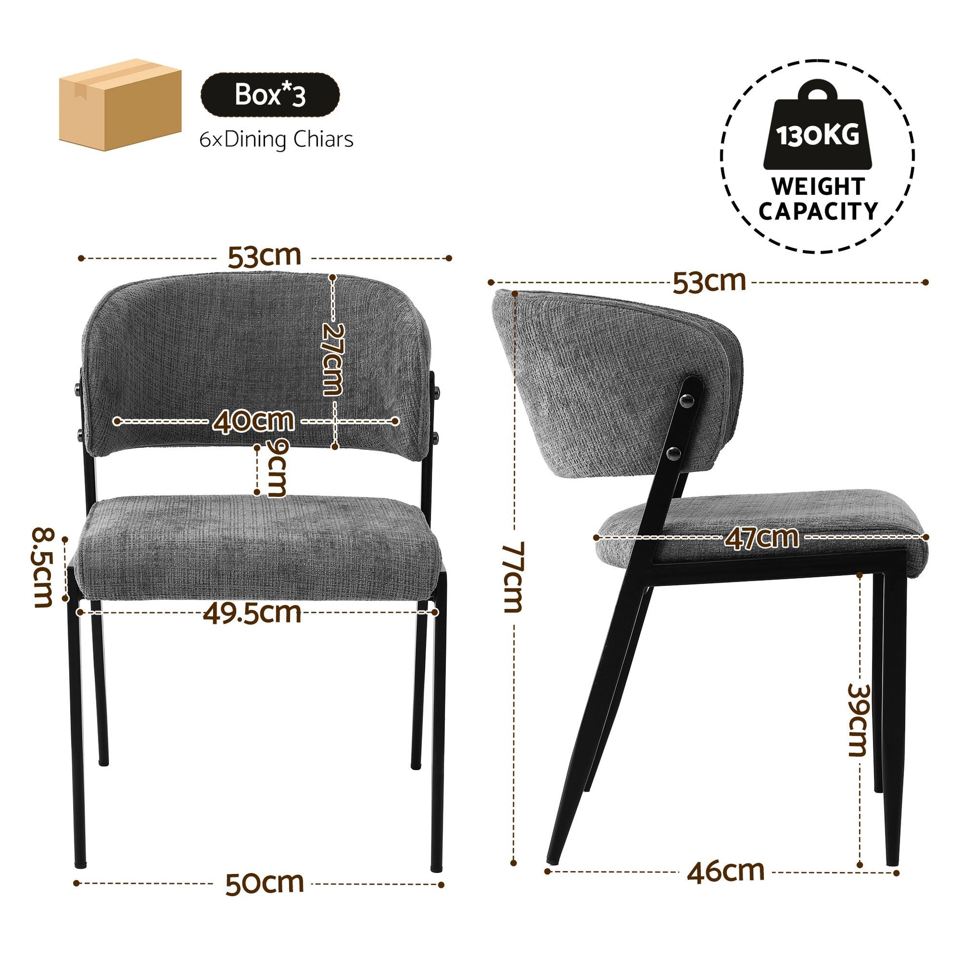 Artiss Dining Chairs Set of 6 Linen Fabric Soft Upholstered Chairs Grey DINC-KJ-7016-GYX6