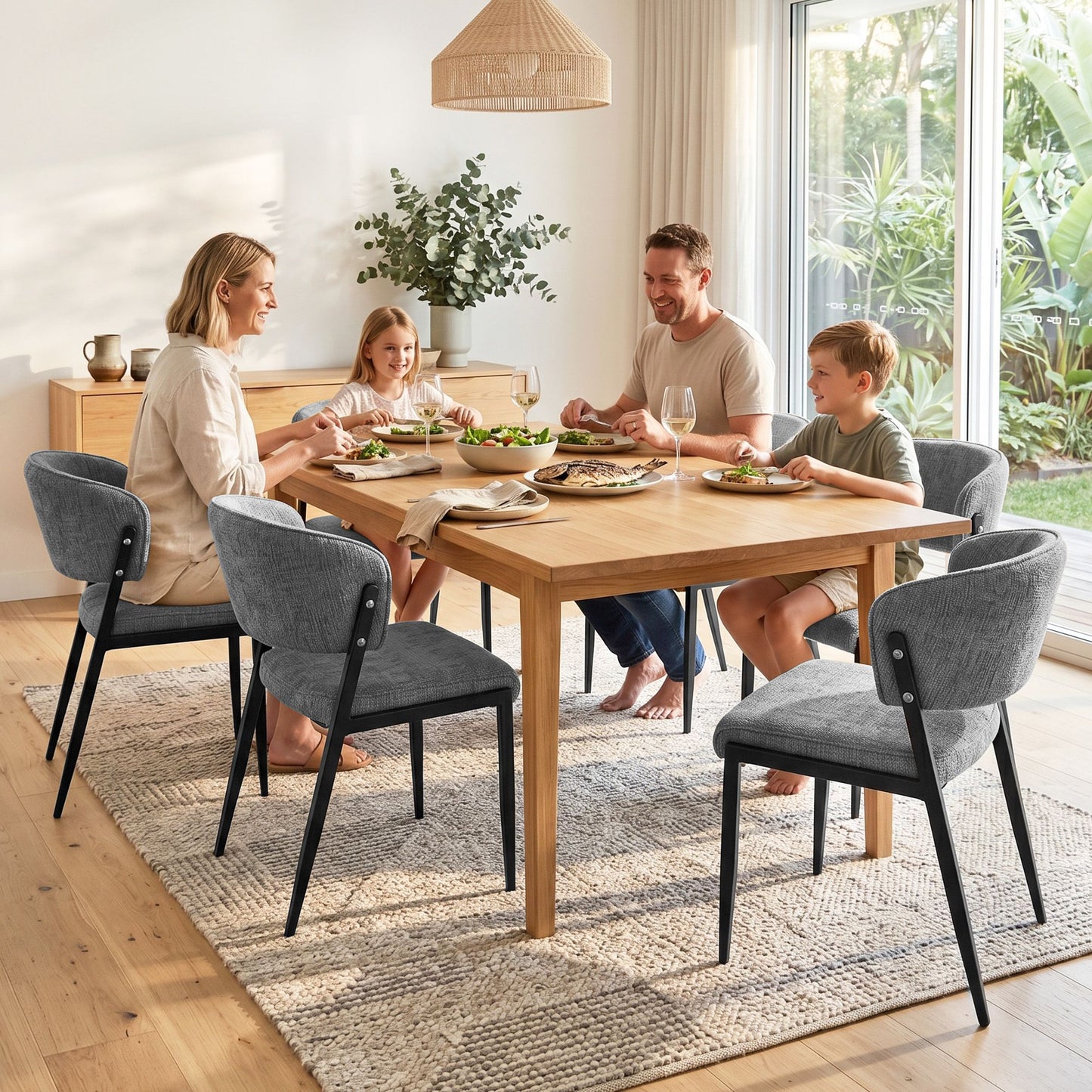 Artiss Dining Chairs Set of 6 Linen Fabric Soft Upholstered Chairs Grey DINC-KJ-7016-GYX6