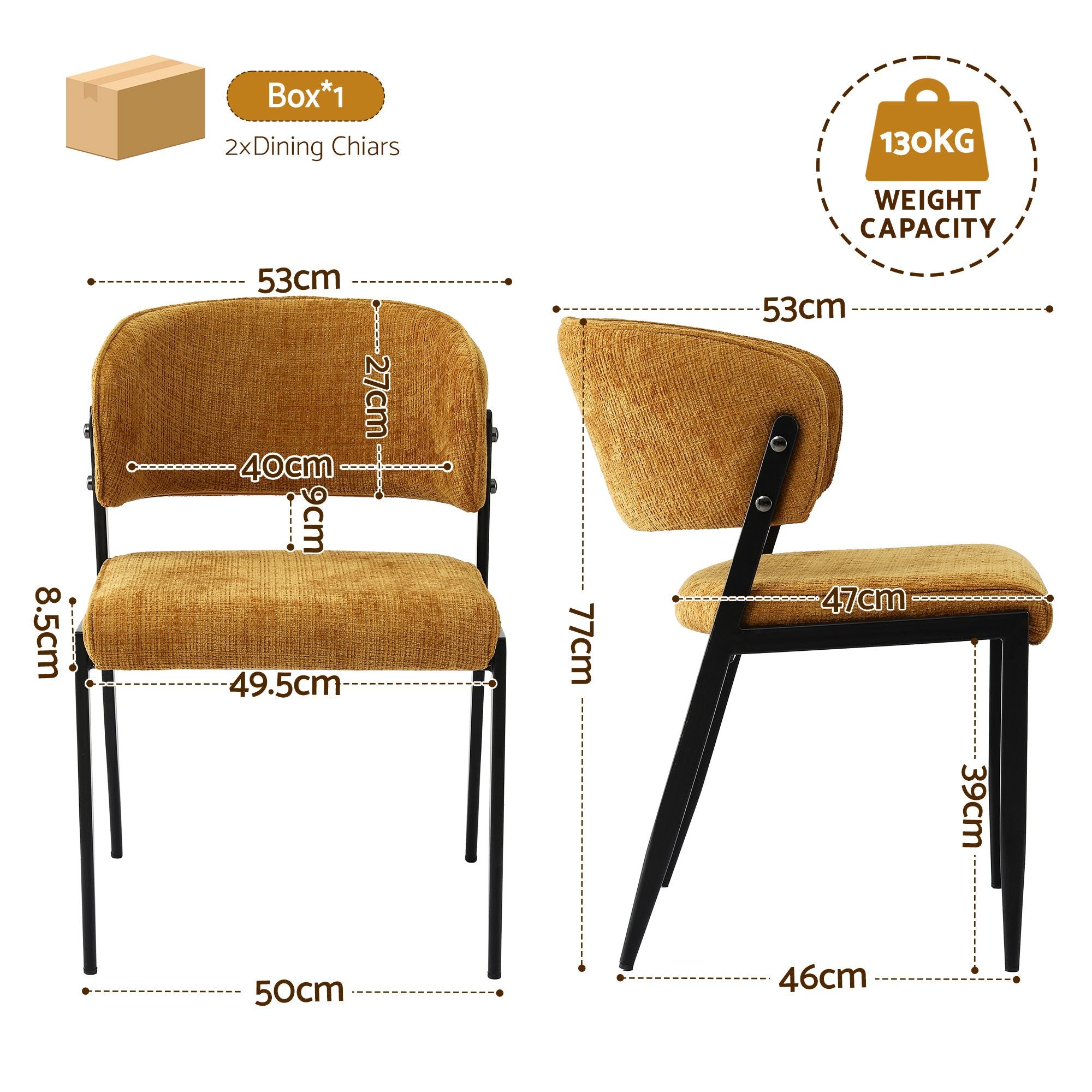 Artiss Dining Chairs Set of 2 Linen Fabric Soft Upholstered Chairs Mustard DINC-KJ-7016-MSX2