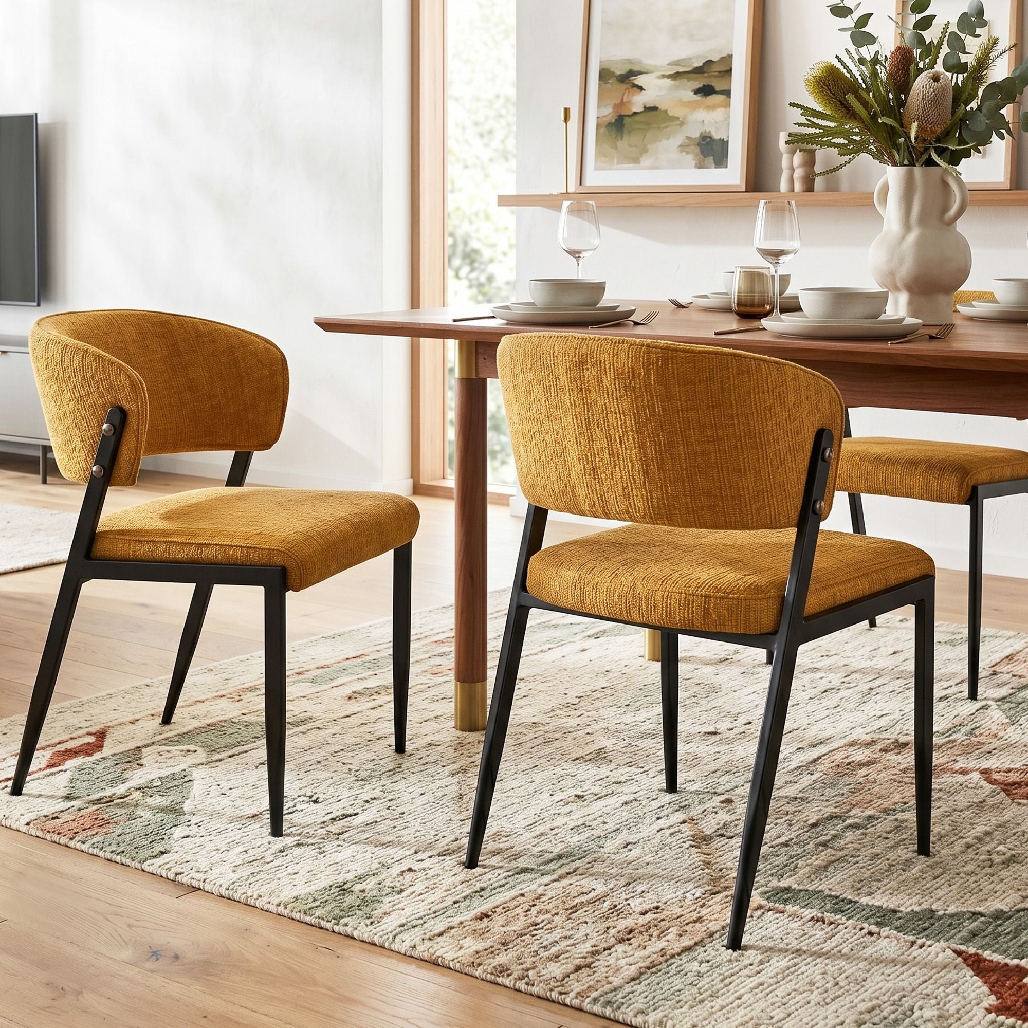 Artiss Dining Chairs Set of 2 Linen Fabric Soft Upholstered Chairs Mustard DINC-KJ-7016-MSX2