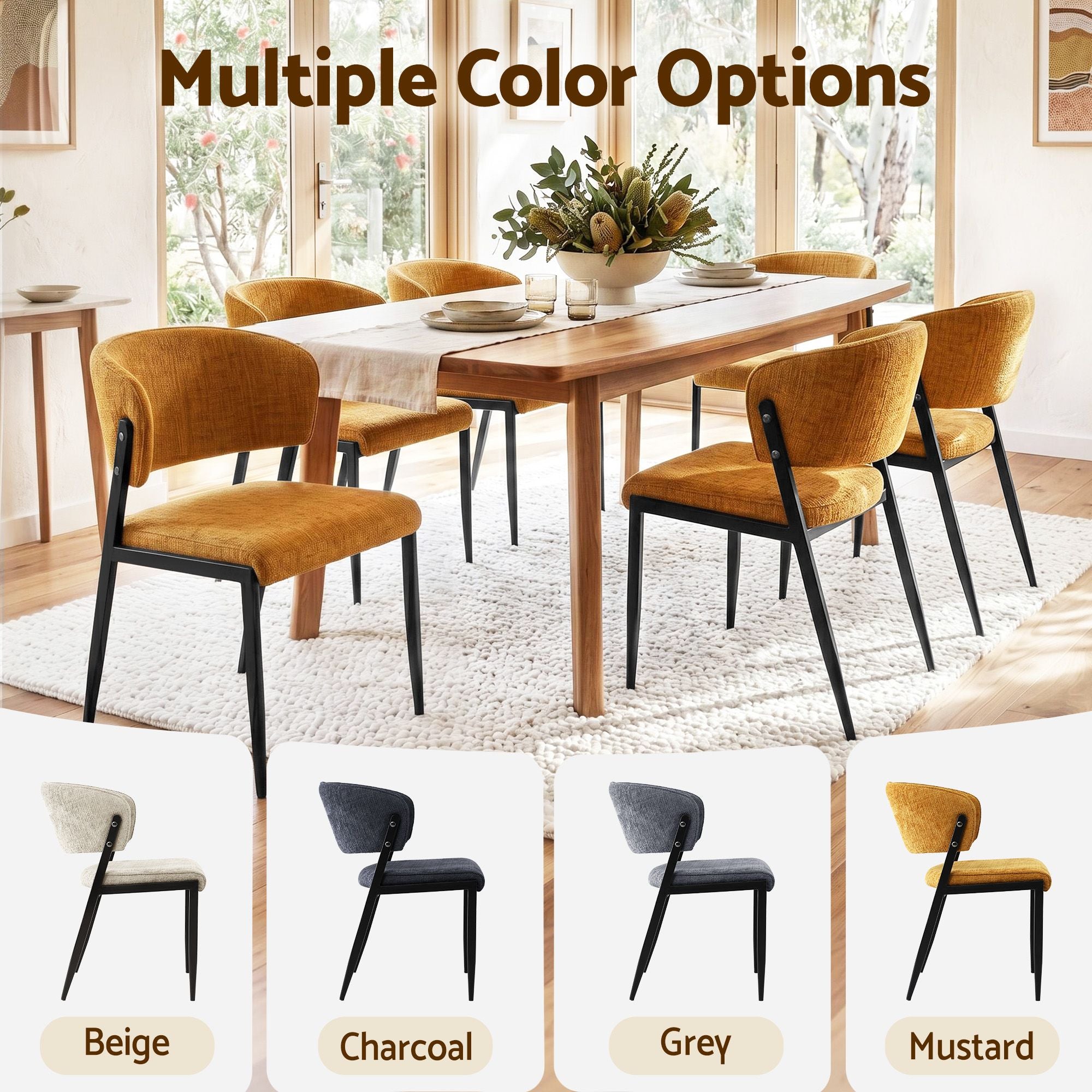Artiss Dining Chairs Set of 2 Linen Fabric Soft Upholstered Chairs Mustard DINC-KJ-7016-MSX2