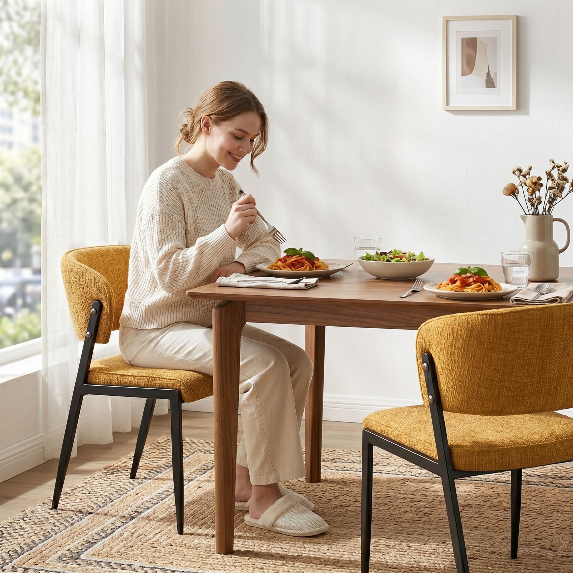 Artiss Dining Chairs Set of 2 Linen Fabric Soft Upholstered Chairs Mustard DINC-KJ-7016-MSX2
