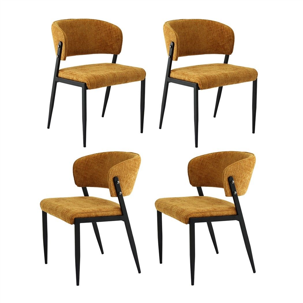 Artiss Dining Chairs Set of 4 Linen Fabric Soft Upholstered Chairs Mustard DINC-KJ-7016-MSX4