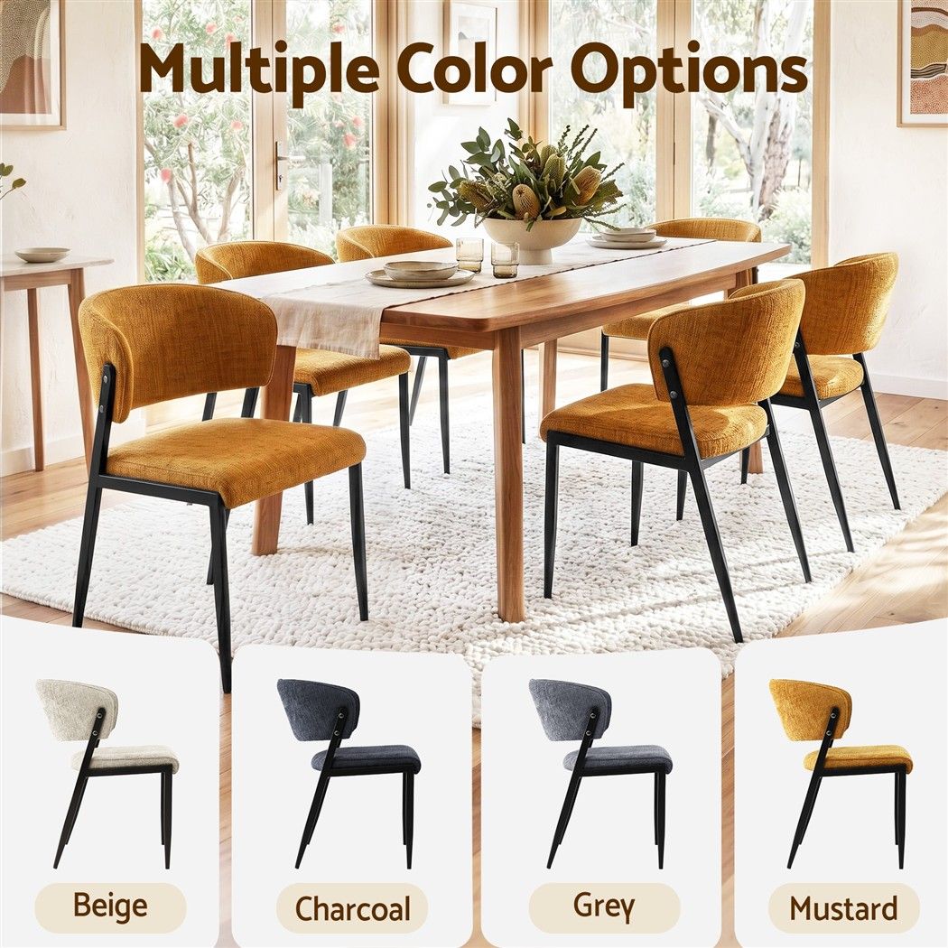 Artiss Dining Chairs Set of 4 Linen Fabric Soft Upholstered Chairs Mustard DINC-KJ-7016-MSX4