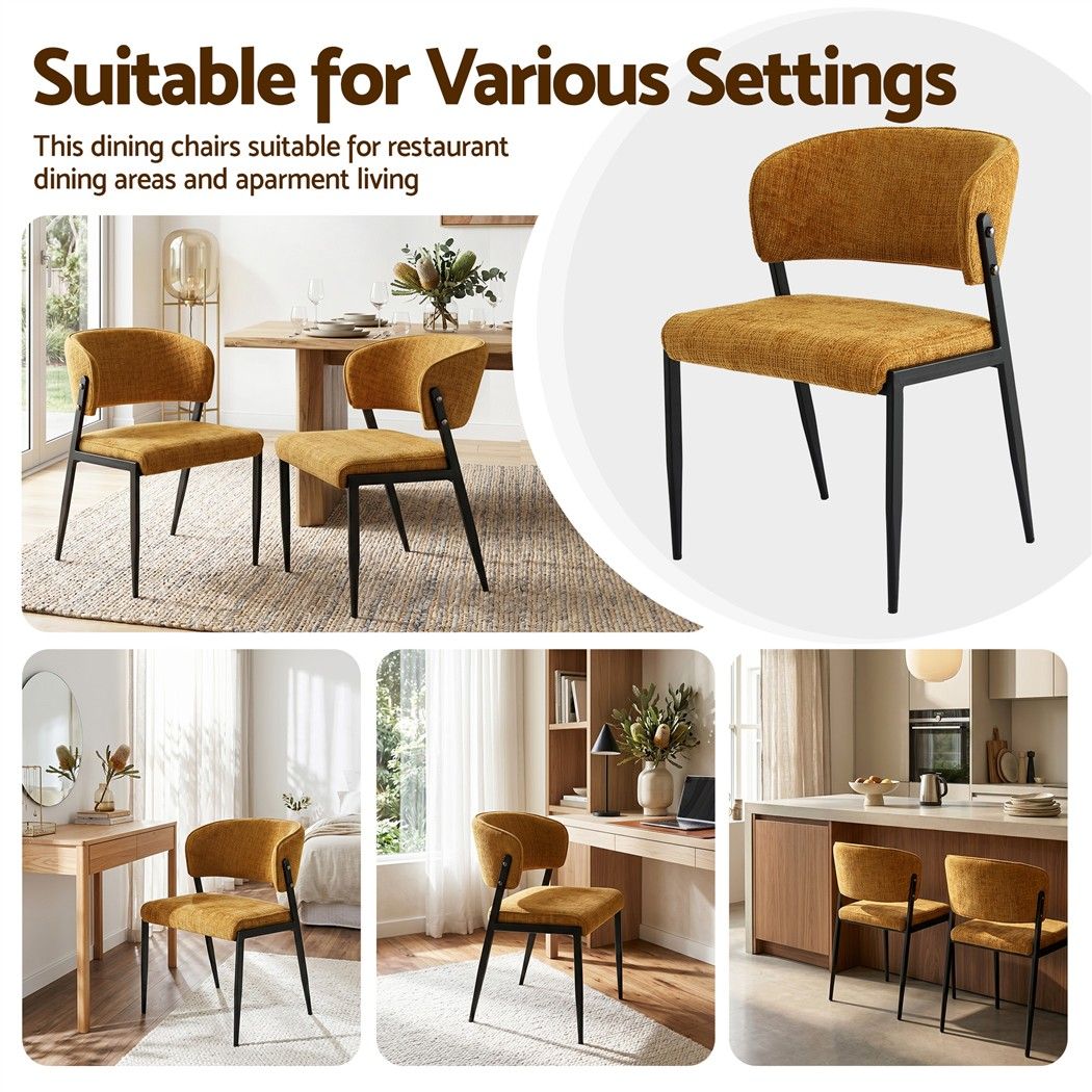 Artiss Dining Chairs Set of 4 Linen Fabric Soft Upholstered Chairs Mustard DINC-KJ-7016-MSX4