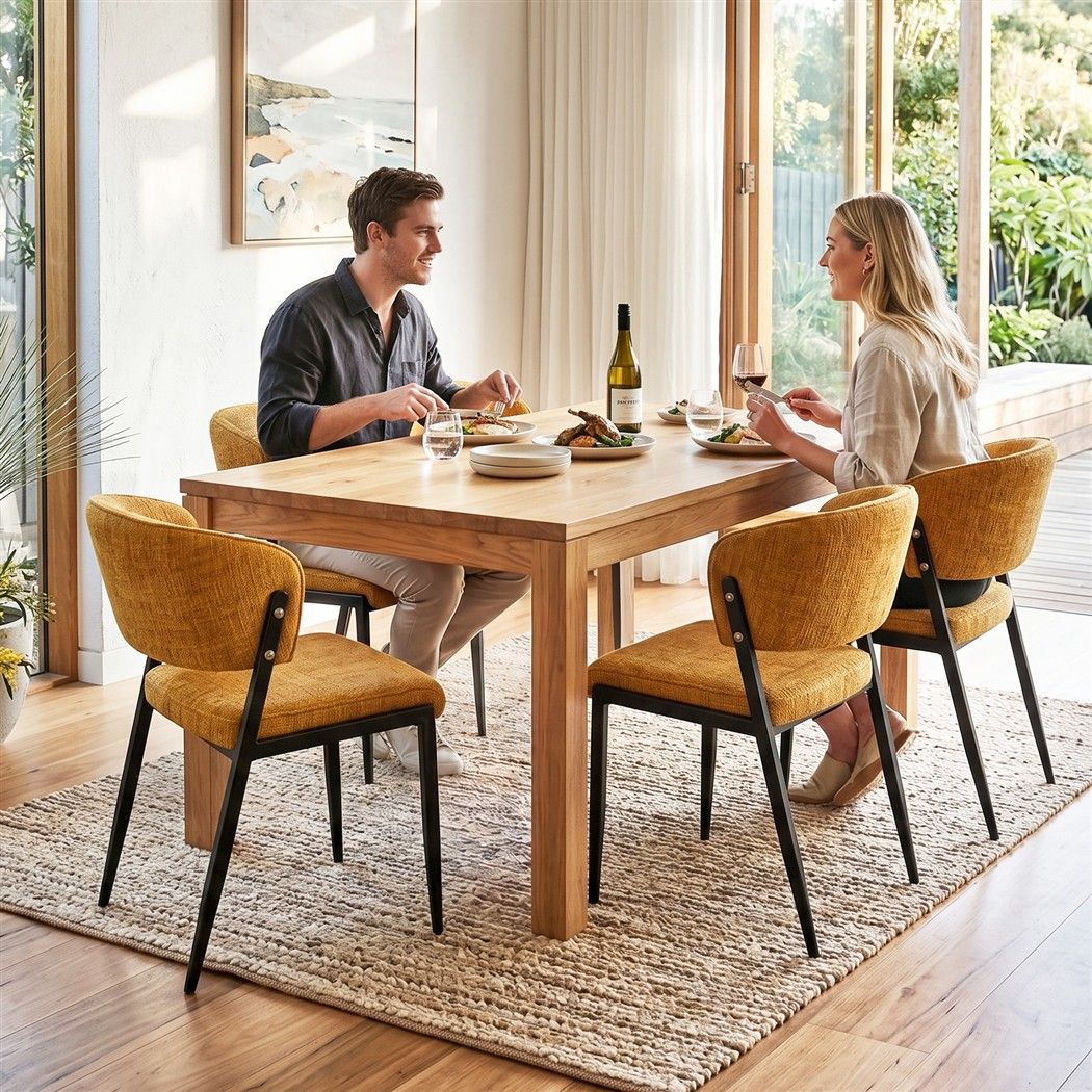 Artiss Dining Chairs Set of 4 Linen Fabric Soft Upholstered Chairs Mustard DINC-KJ-7016-MSX4