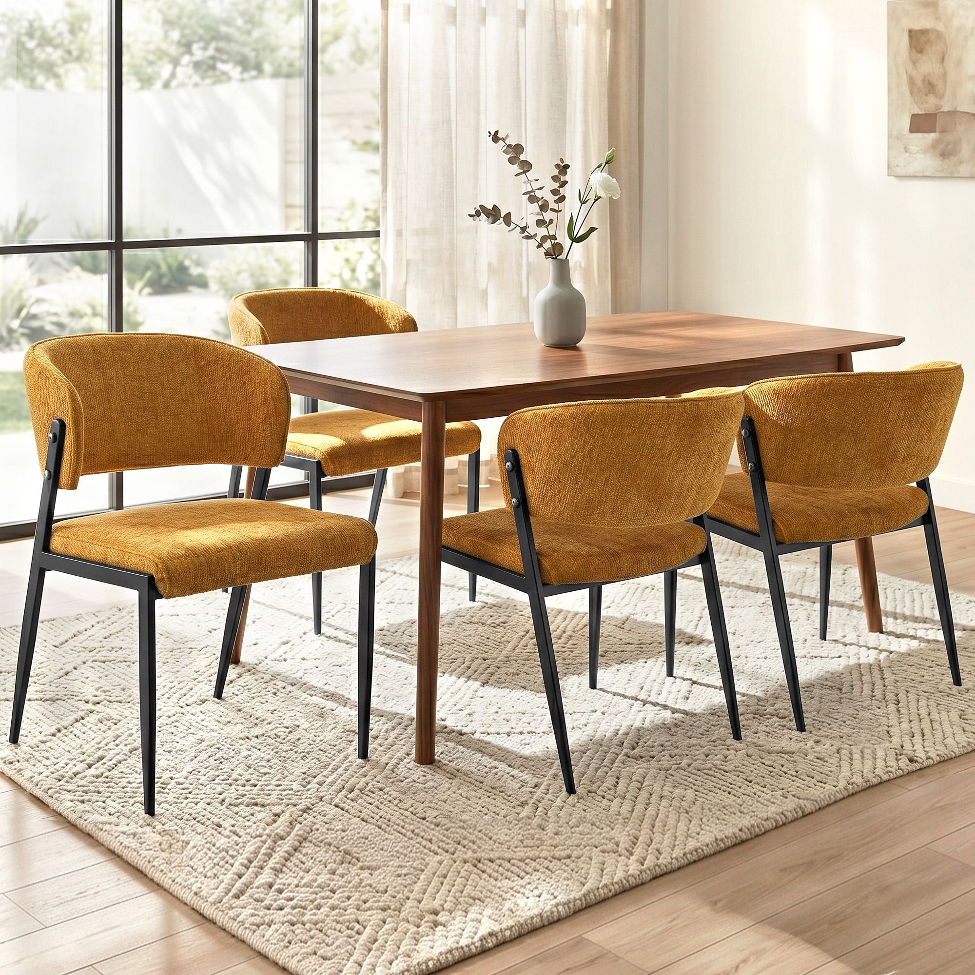 Artiss Dining Chairs Set of 4 Linen Fabric Soft Upholstered Chairs Mustard DINC-KJ-7016-MSX4