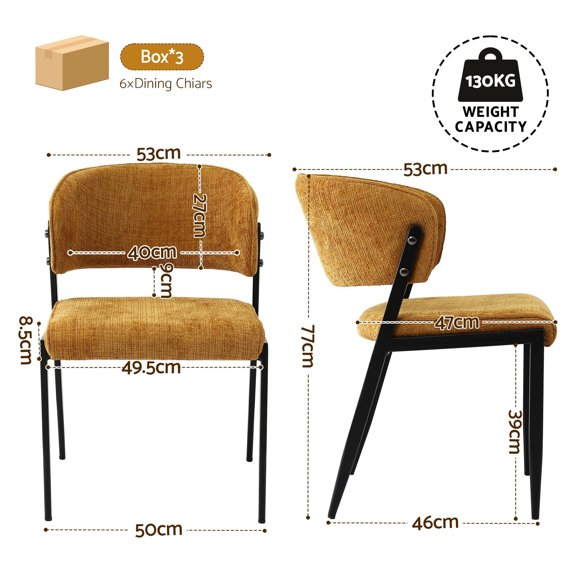 Artiss Dining Chairs Set of 6 Linen Fabric Soft Upholstered Chairs Mustard DINC-KJ-7016-MSX6