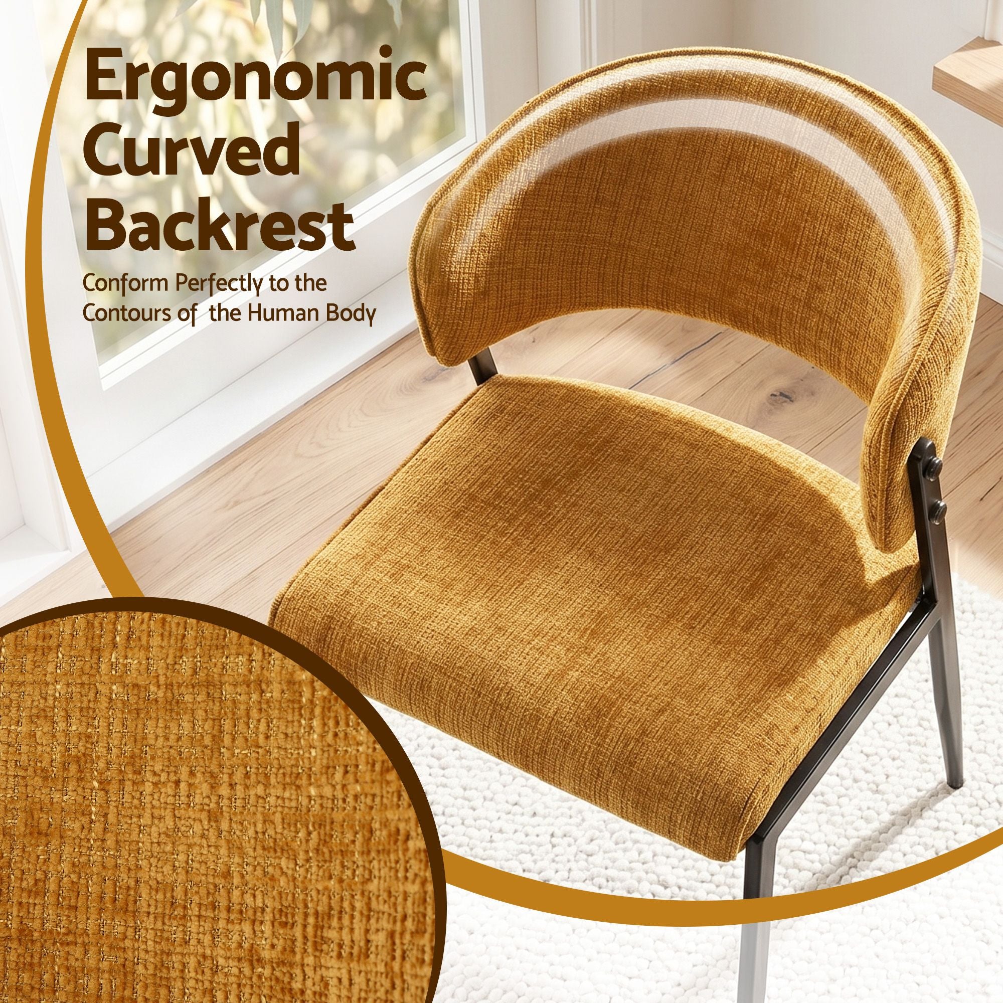 Artiss Dining Chairs Set of 6 Linen Fabric Soft Upholstered Chairs Mustard DINC-KJ-7016-MSX6