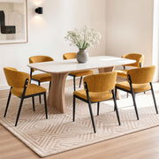 Artiss Dining Chairs Set of 6 Linen Fabric Soft Upholstered Chairs Mustard DINC-KJ-7016-MSX6