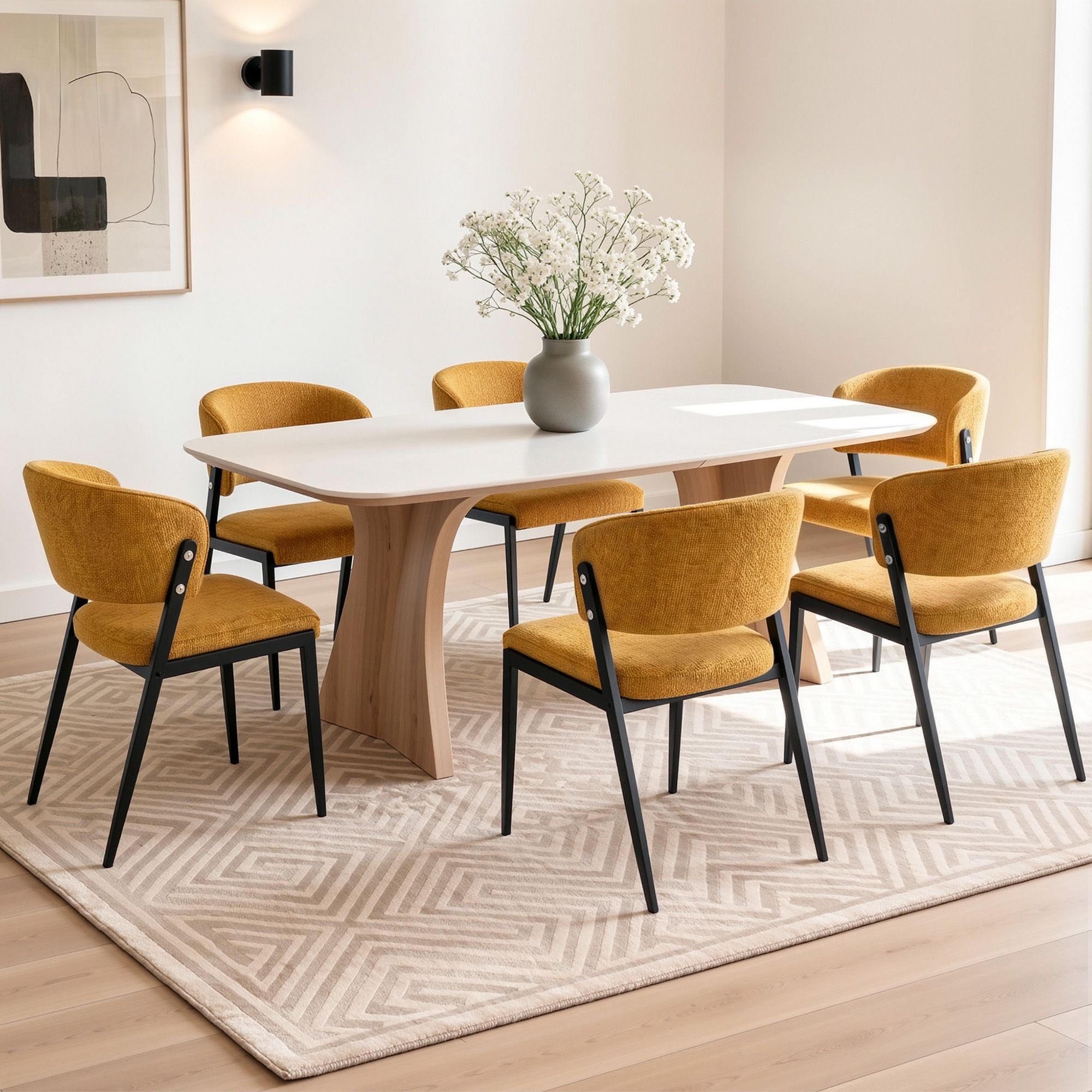 Artiss Dining Chairs Set of 6 Linen Fabric Soft Upholstered Chairs Mustard DINC-KJ-7016-MSX6