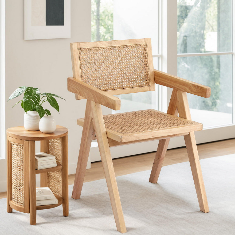Artiss 1x Dining Chair Wooden Rattan Seat Rubber Wood Frame DINC-L-RAT-WD