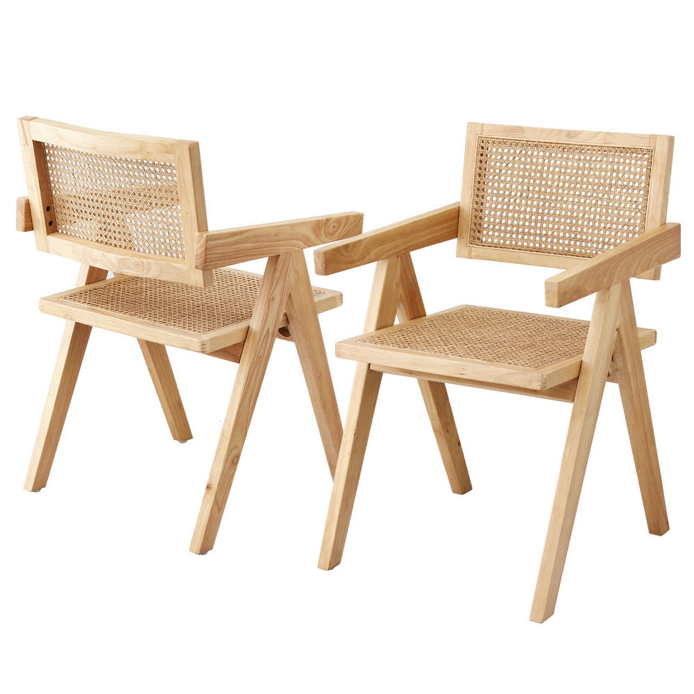 Artiss 2x Dining Chairs Wooden Rattan Seat Rubber Wood Frame DINC-L-RAT-WDX2
