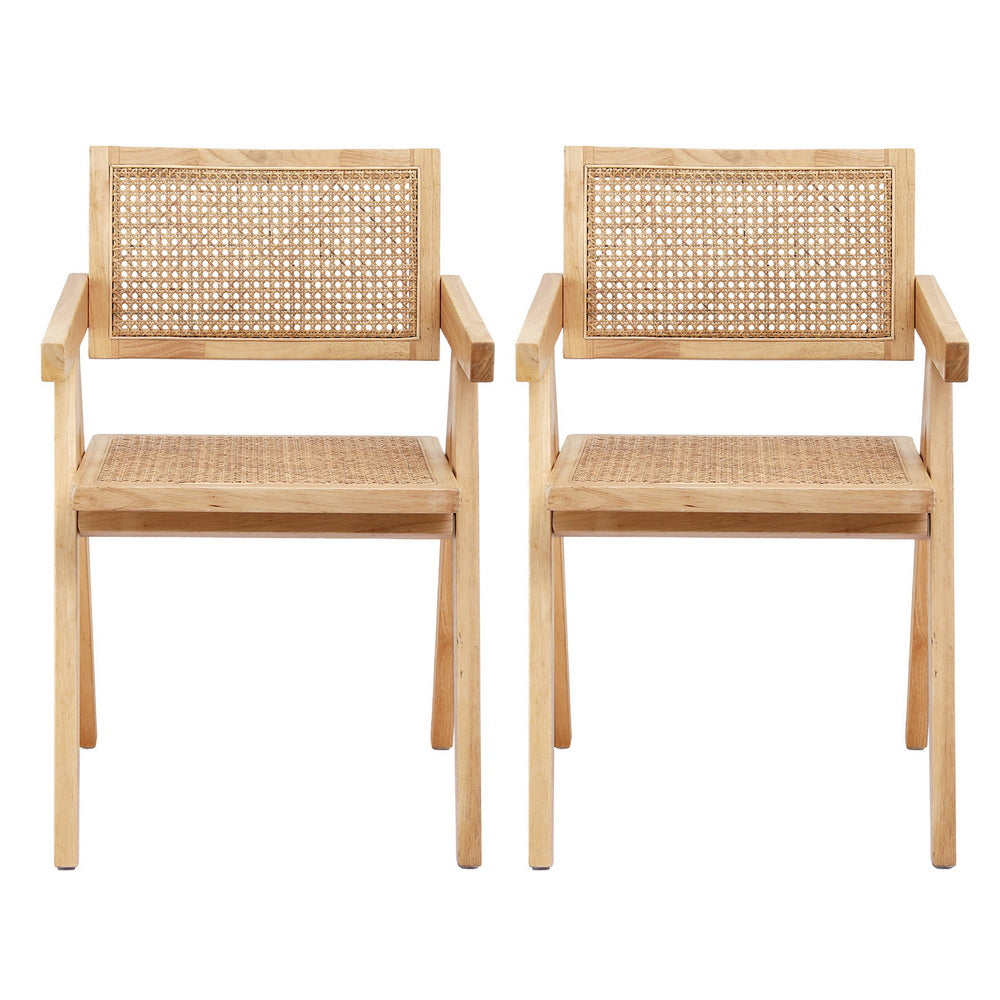 Artiss 2x Dining Chairs Wooden Rattan Seat Rubber Wood Frame DINC-L-RAT-WDX2
