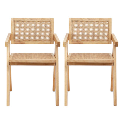 Artiss 2x Dining Chairs Wooden Rattan Seat Rubber Wood Frame DINC-L-RAT-WDX2