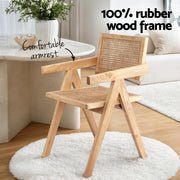 Artiss 2x Dining Chairs Wooden Rattan Seat Rubber Wood Frame DINC-L-RAT-WDX2