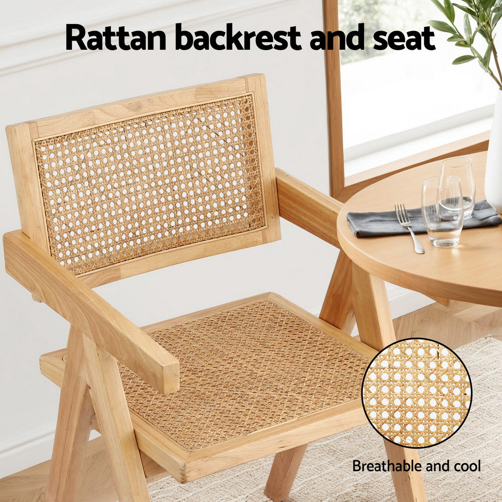 Artiss 2x Dining Chairs Wooden Rattan Seat Rubber Wood Frame DINC-L-RAT-WDX2