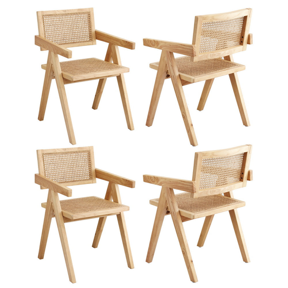 Artiss 4x Dining Chairs Wooden Rattan Seat Rubber Wood Frame DINC-L-RAT-WDX4